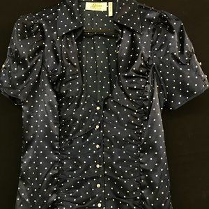 Vintage Guess Polka Dot Collared Satin Blouse